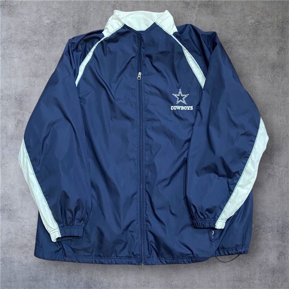 Dallas Cowboys Authentic Apparel NFL Navy Blue Full Zip Windbreaker Vtg Mens 2XL
